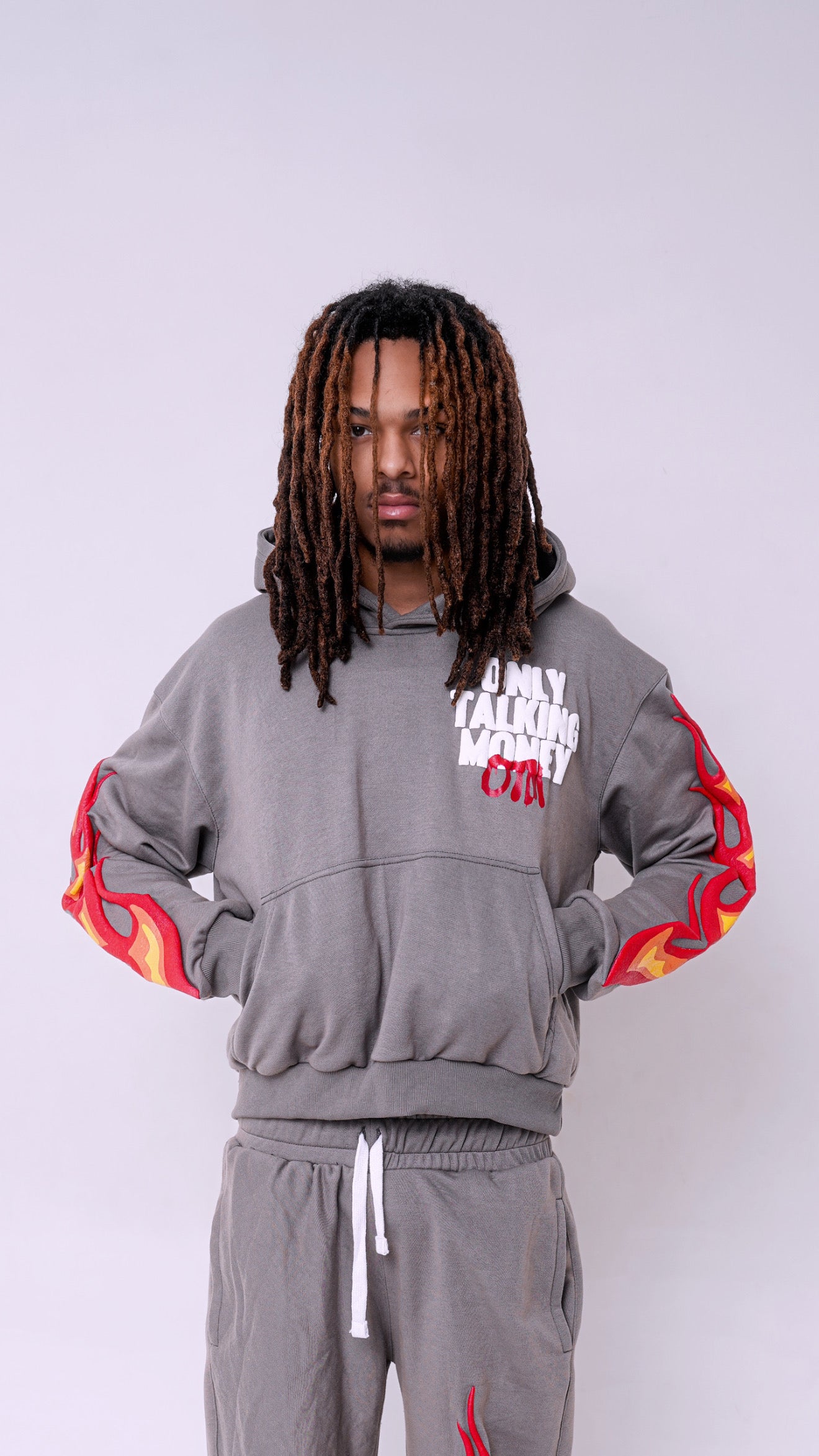 OnlyTalkingMoney V3 (Grey) Flame Hoodie